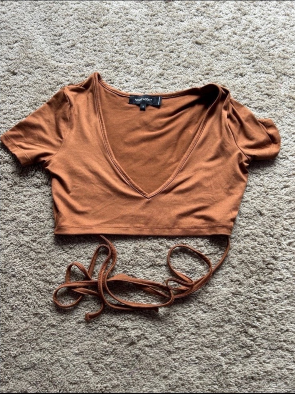Brown Rust Tie-Waist V-Neck Crop Top